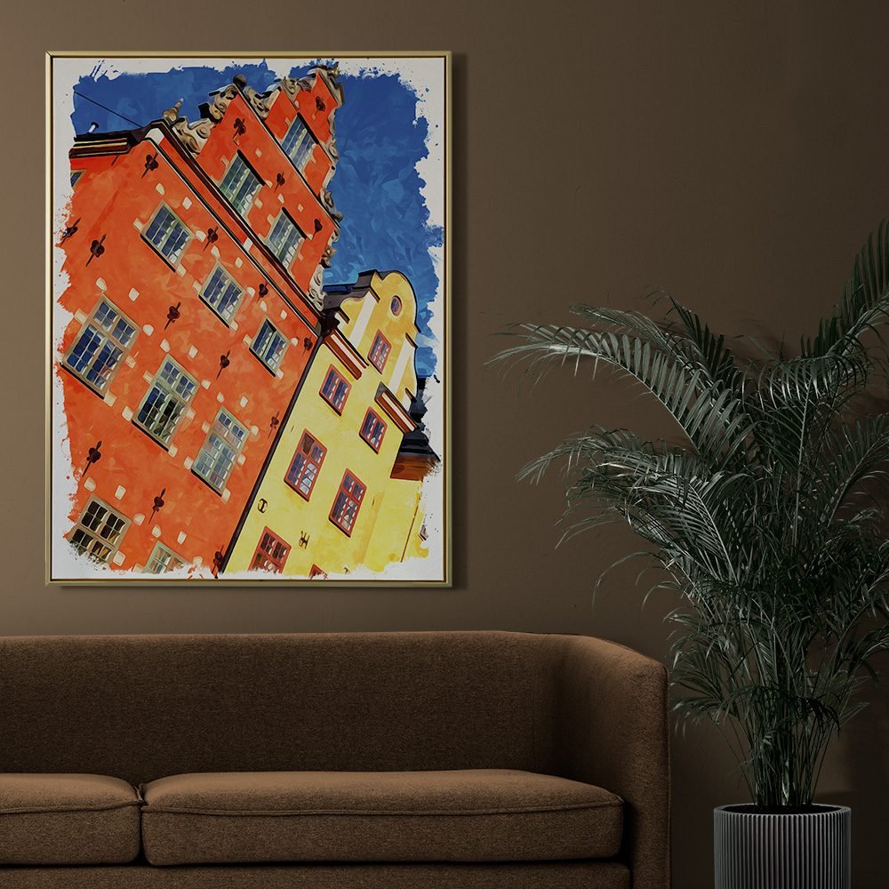 Swedish streetscape with traditional colourful houses