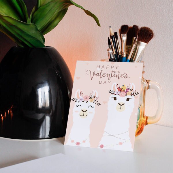 Happy Valentine's Day-Romantic Cartoon pink art in the table