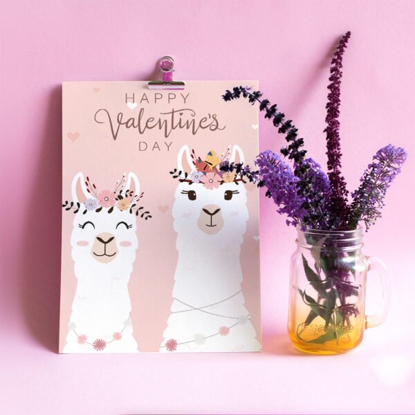 Happy Valentine's Day-Romantic Cartoon pink art next to a vase