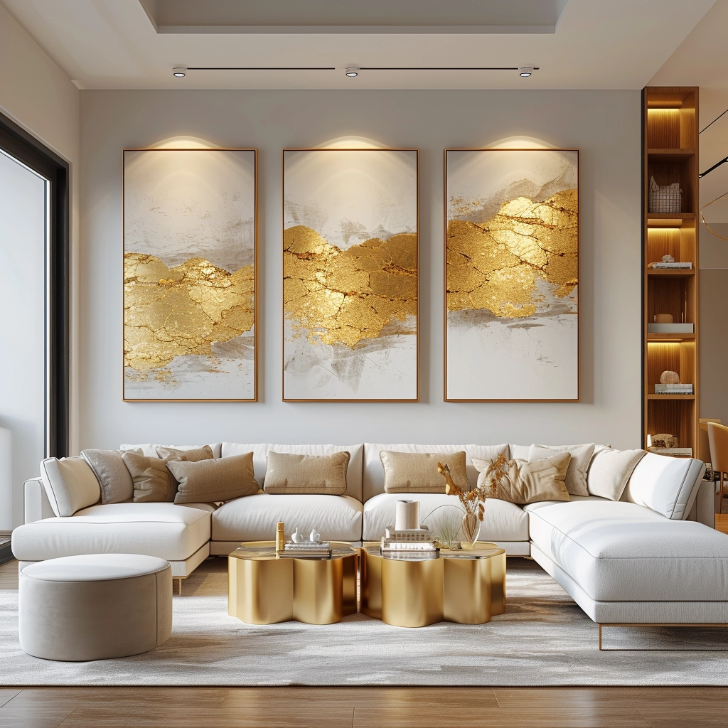 white and gold modern artwork