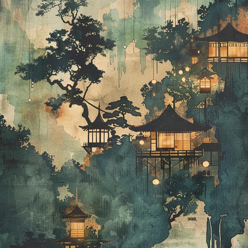 japandi wall art,Japanese theme, Hiroshi Yoshida style