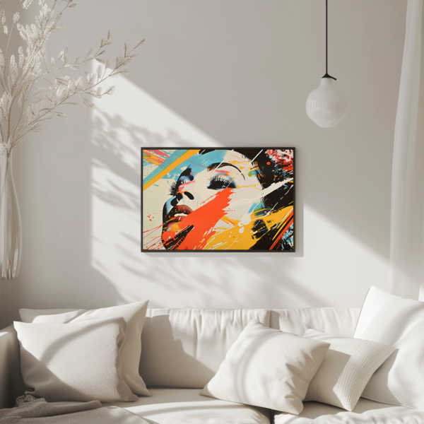 Pop Art Digital Print hanging in a cozy, light-filled living space.