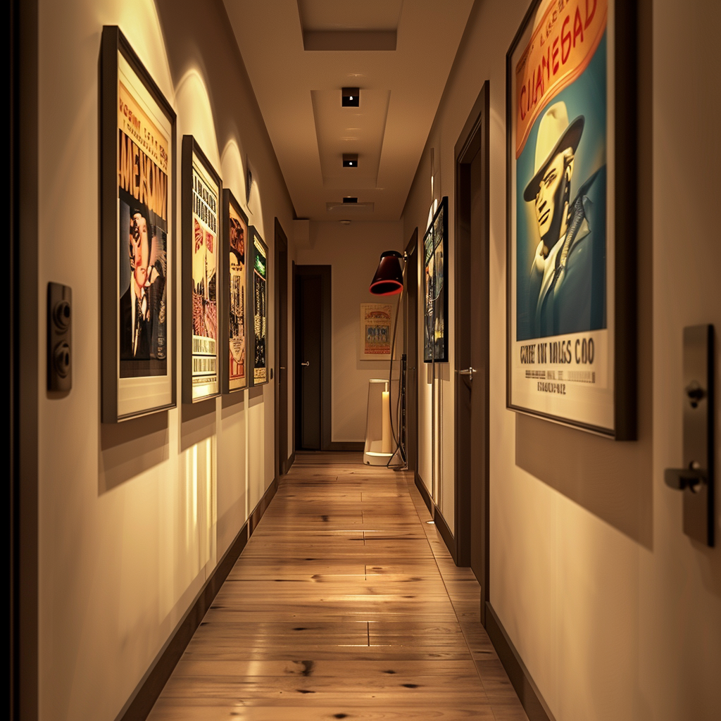 webbloko A contemporary hallway adorned with retro posters al 34863981 689f 43d6 8374 9a860d8846cc 2