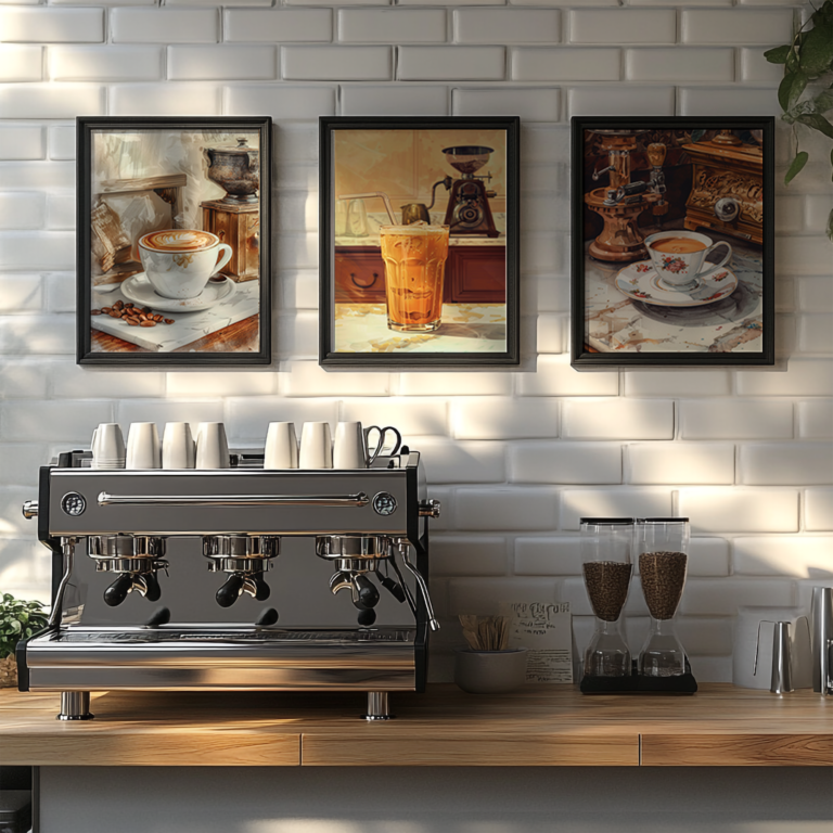 Cozy Coffee Corner with Retro Coffee Poster Set