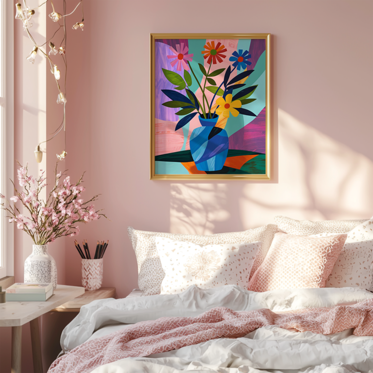 apandi Calm: Sage green wall art framed in oak