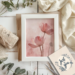 Flat lay of a kraft-wrapped white picture frame with a blank canvas, eucalyptus, string, scissors, and a gift tag labeled “Just for you” — styled in cozy Scandinavian minimal design, perfect for a printable poster gift