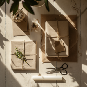 DIY Printable Gift Wrapping – Flat Lay with Matte Paper and Kraft Elements