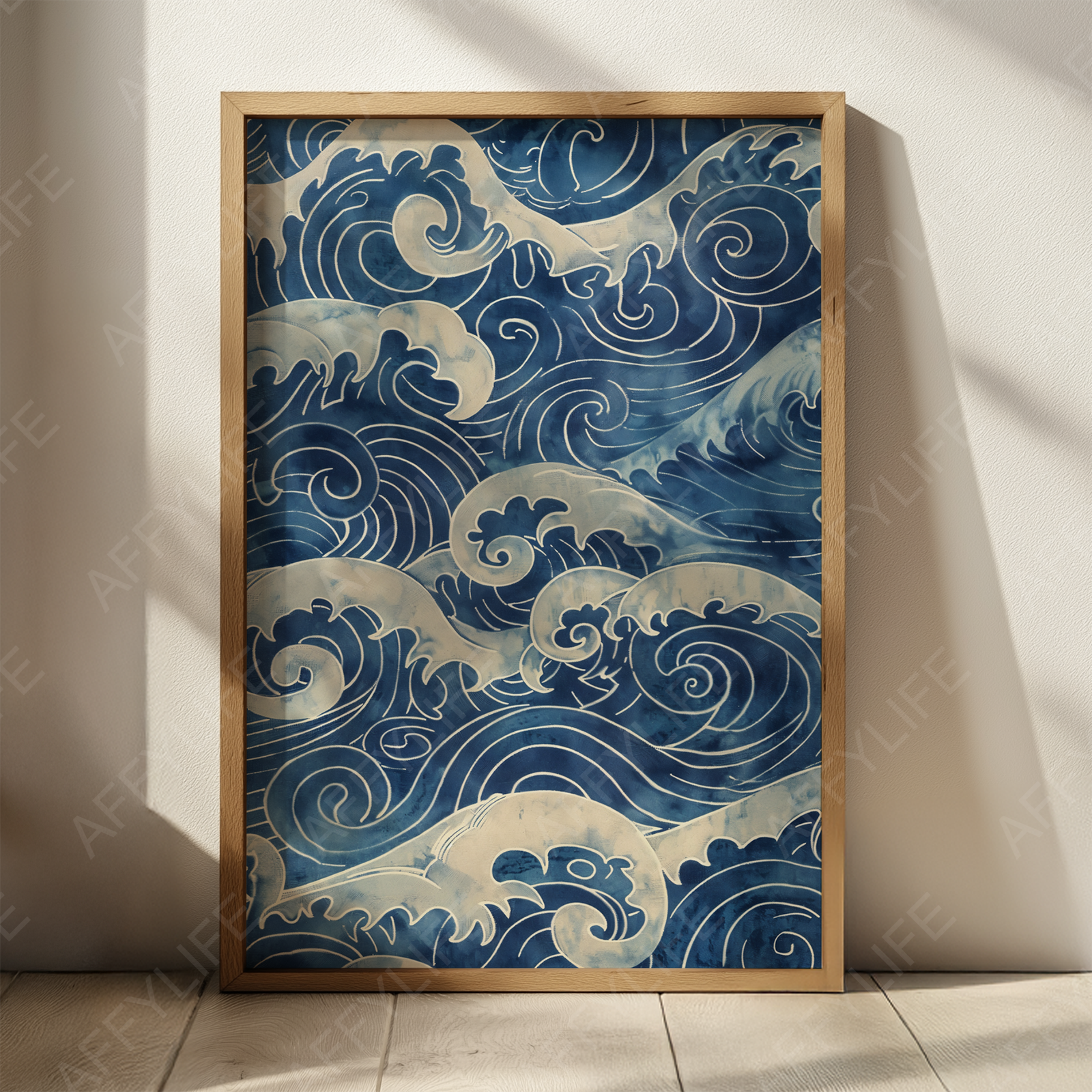Blue Japandi Wave Wall Art – Serene Elegance in Motion for Modern Spaces