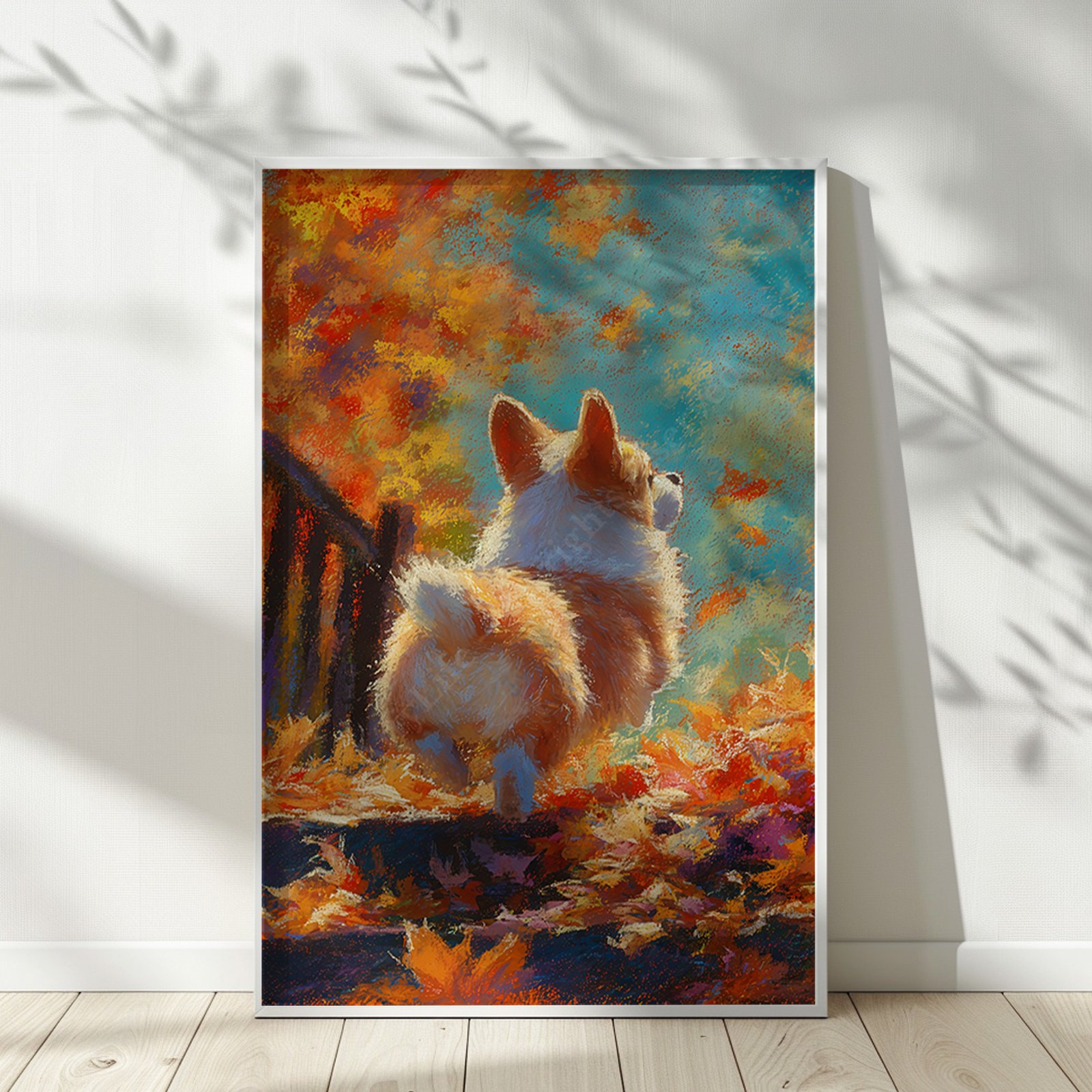 Autumn Corgi Pastel Art – Funny Fall Printable Dog Poster
