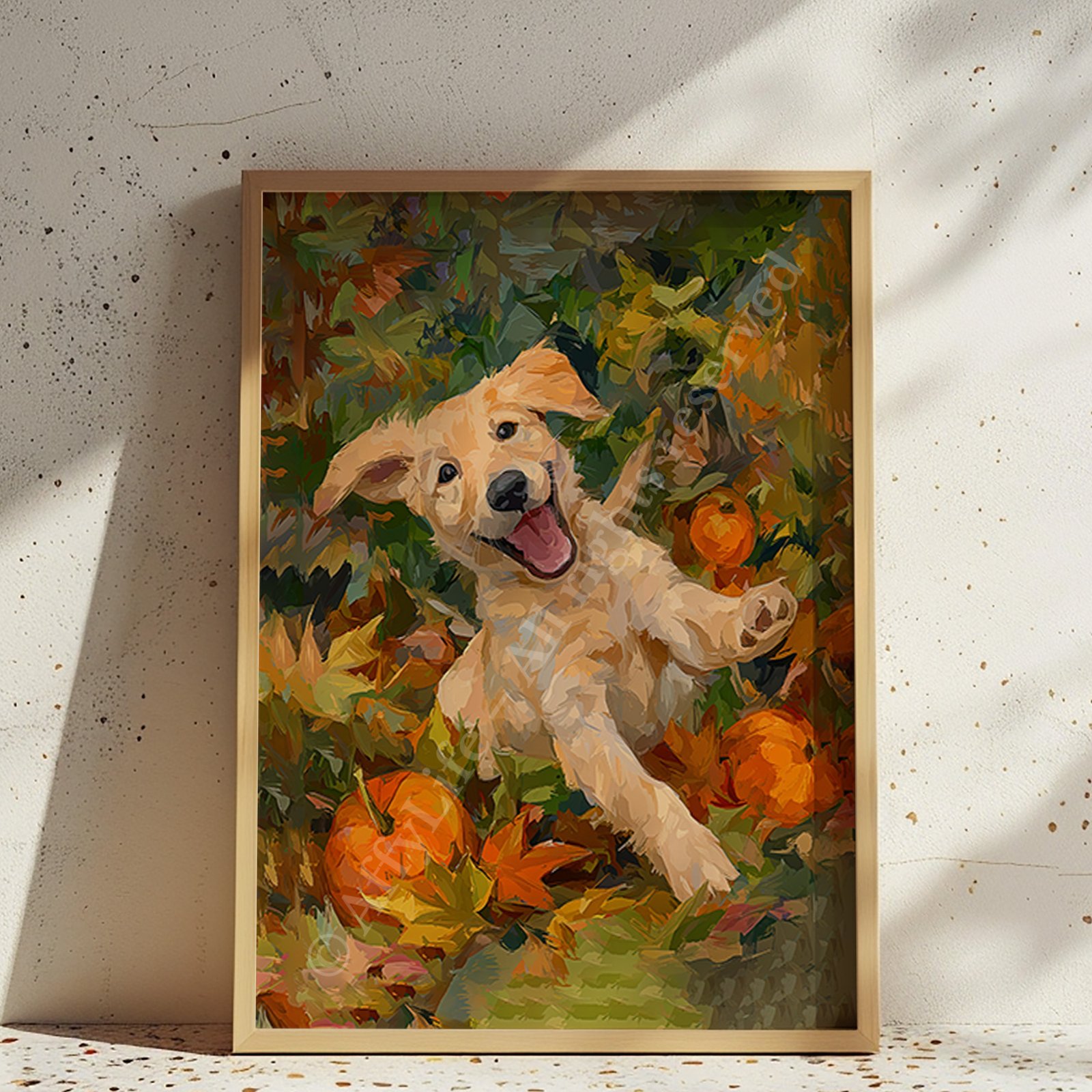 Autumn Puppy Wall Art – Cozy Fall Golden Retriever Print