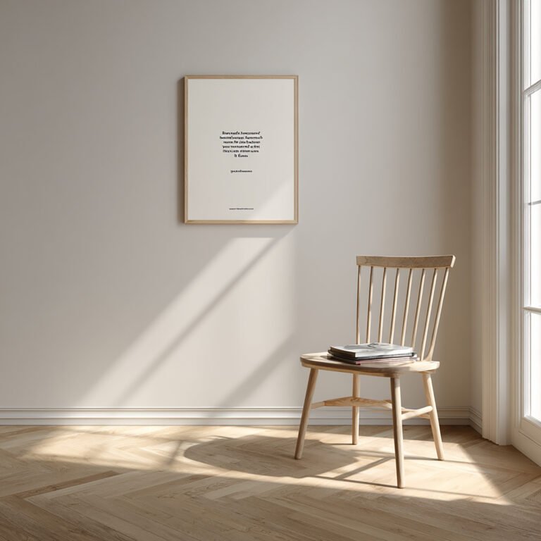Minimalist room with a single framed quote poster on a light wall, soft natural lighting, and simple furnishings—ideal for poster gift ideas by personality.