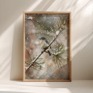 Japanese Winter Bird Wall Art – Serene & Minimalist Nature-Inspired Digital Print