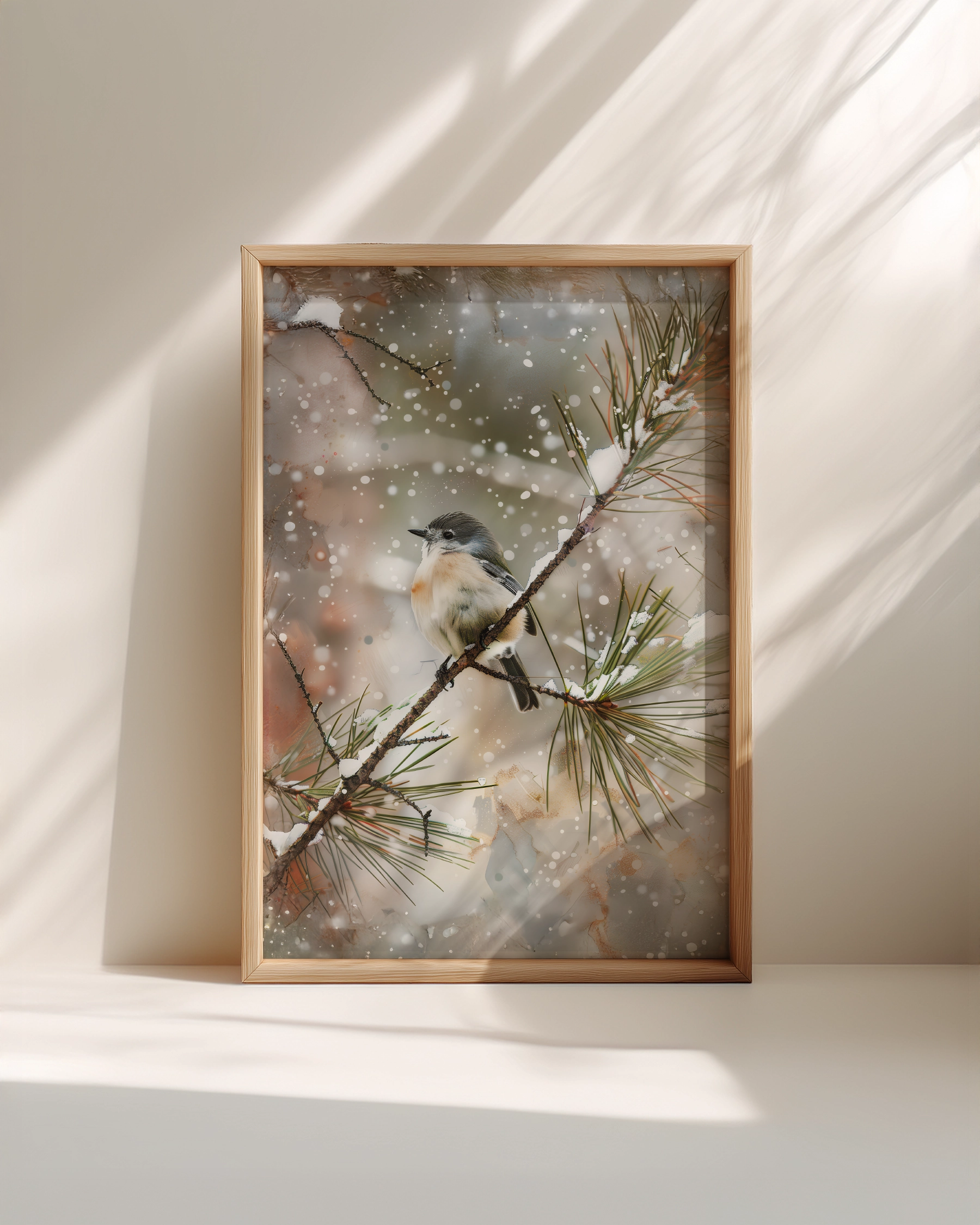 Japanese Winter Bird Wall Art – Serene & Minimalist Nature-Inspired Digital Print