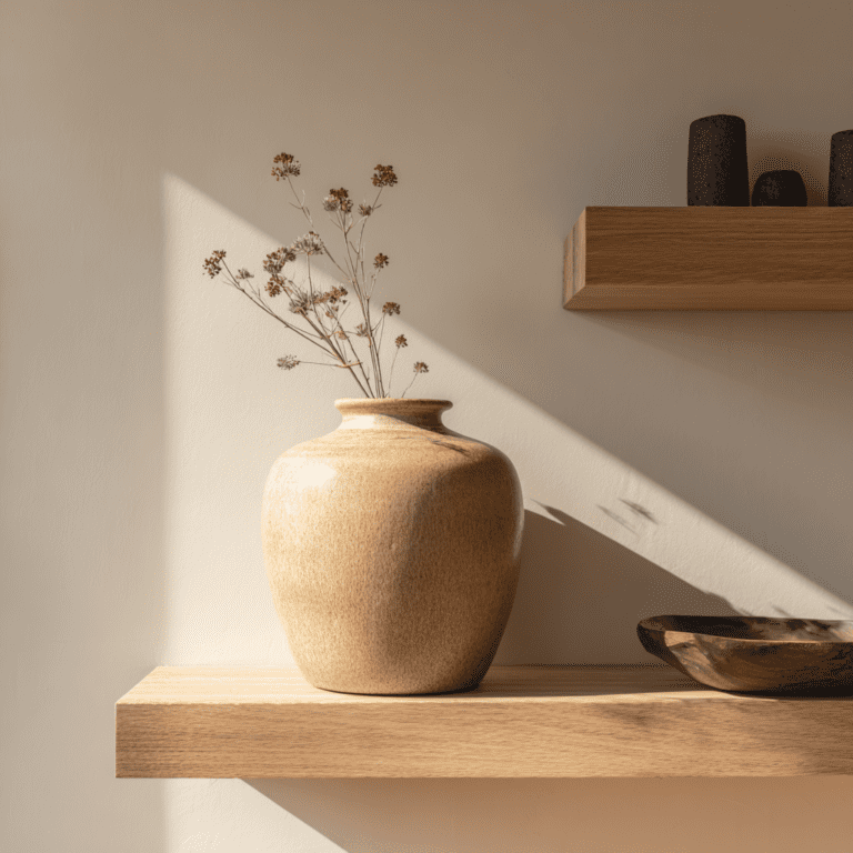 webbloko A clay colored ceramic vase placed on a light wood s 819cb4ee d871 471e b179 369cb9492a07 0