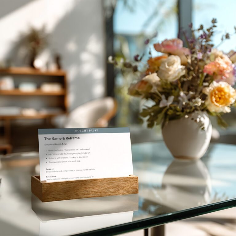 Slow Ritual Cards weekly reflection deck laid out with a pen and notebook